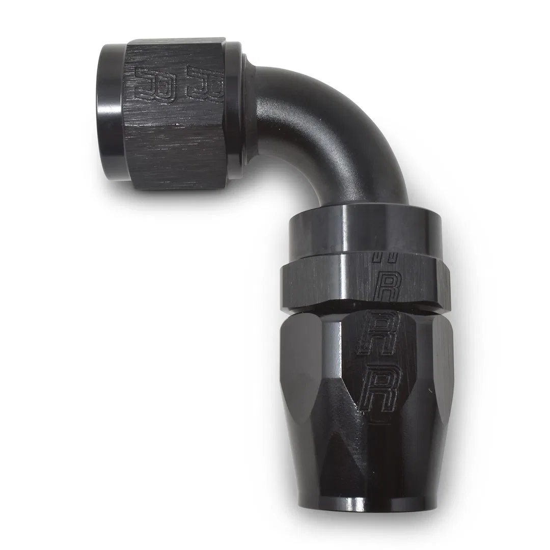 610165 – RUSSELL/EDEL Hose End Fitting, -6 AN Hose -6 AN Outlet 90 Degree Anodized Black Aluminum Single